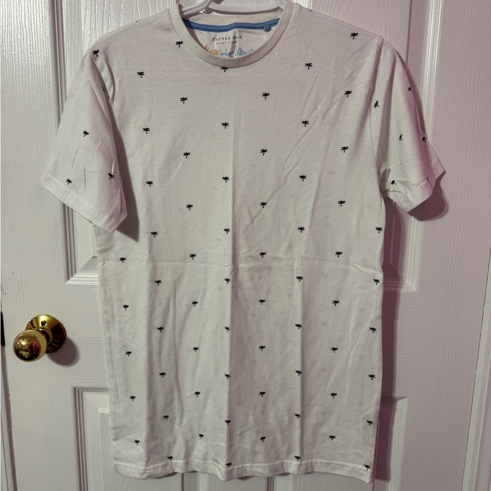 Cactus White T-Shirt with Black Palm Print